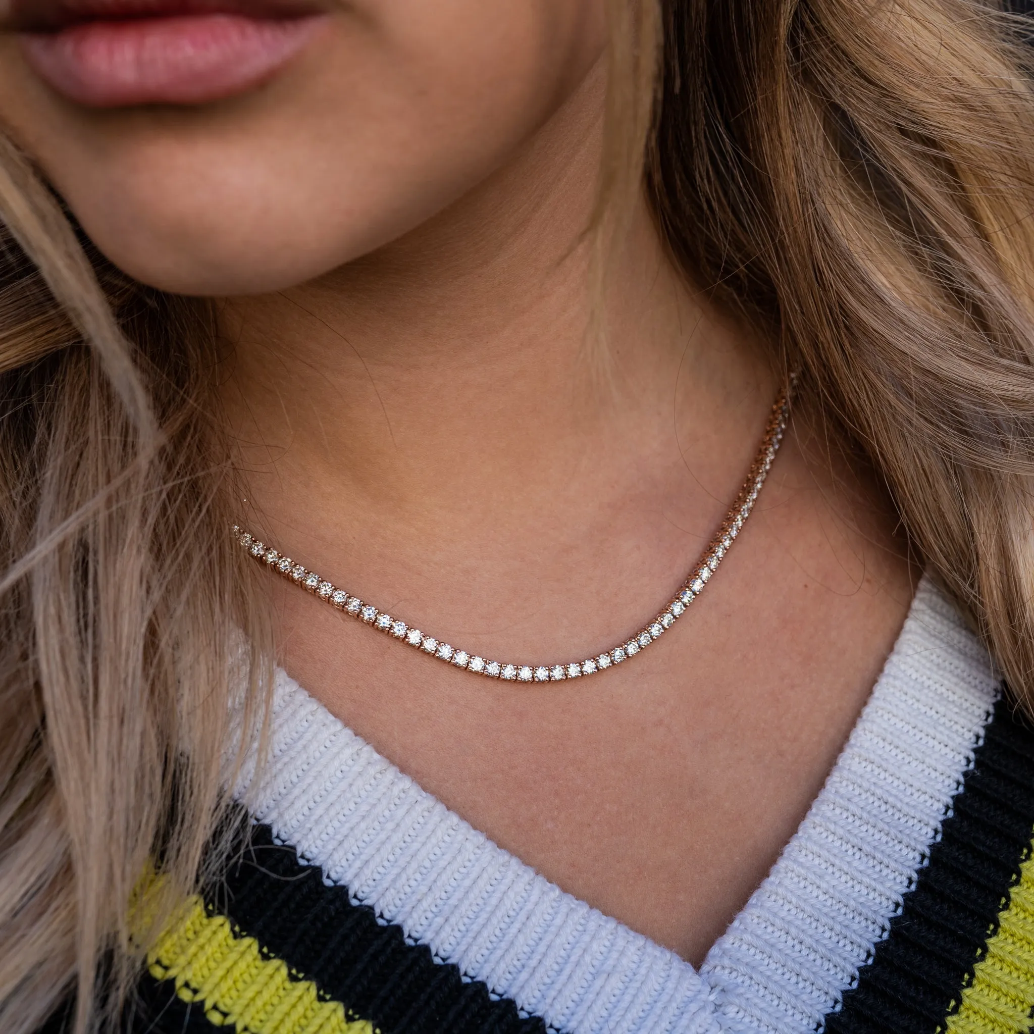 14K Solid Gold Diamond 12-Pointer Tennis Chain 19.00 ctw