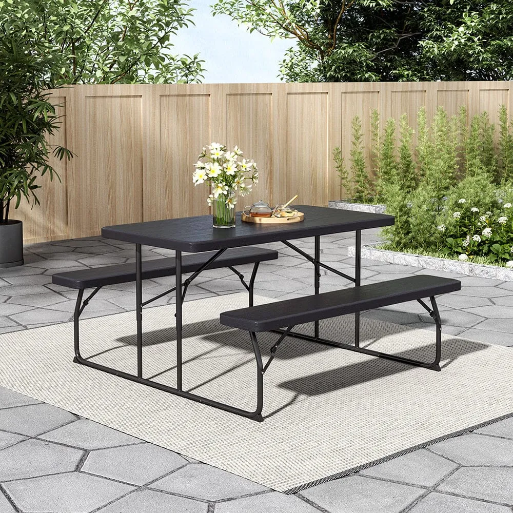 151cm W Foldable Picnic Table and Bench Set Black/White