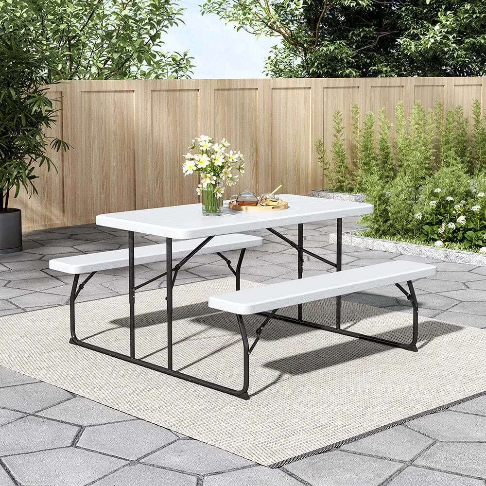 151cm W Foldable Picnic Table and Bench Set Black/White