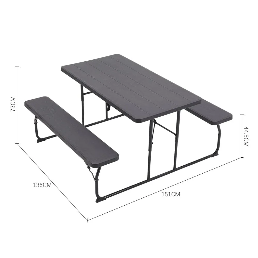 151cm W Foldable Picnic Table and Bench Set Black/White
