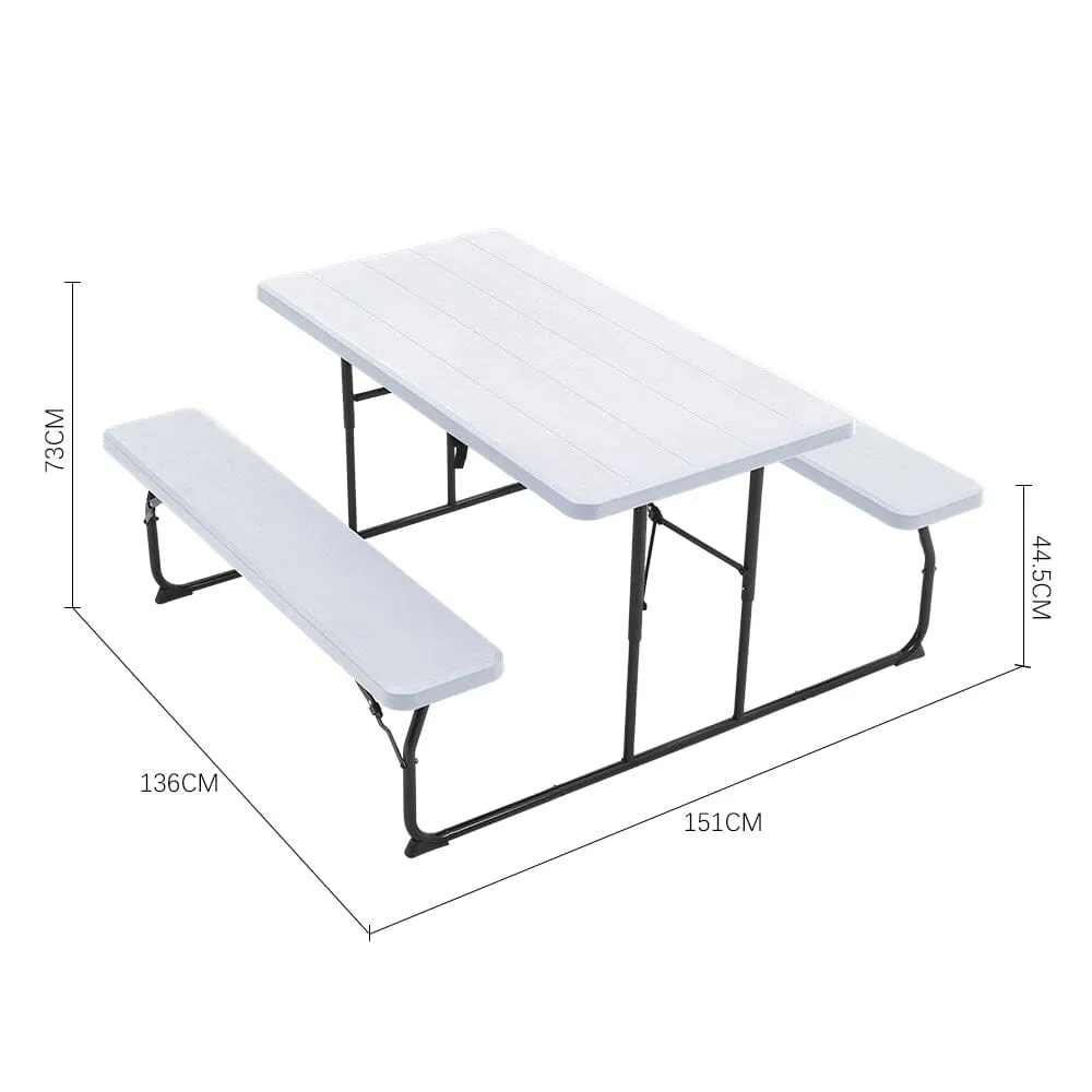 151cm W Foldable Picnic Table and Bench Set Black/White