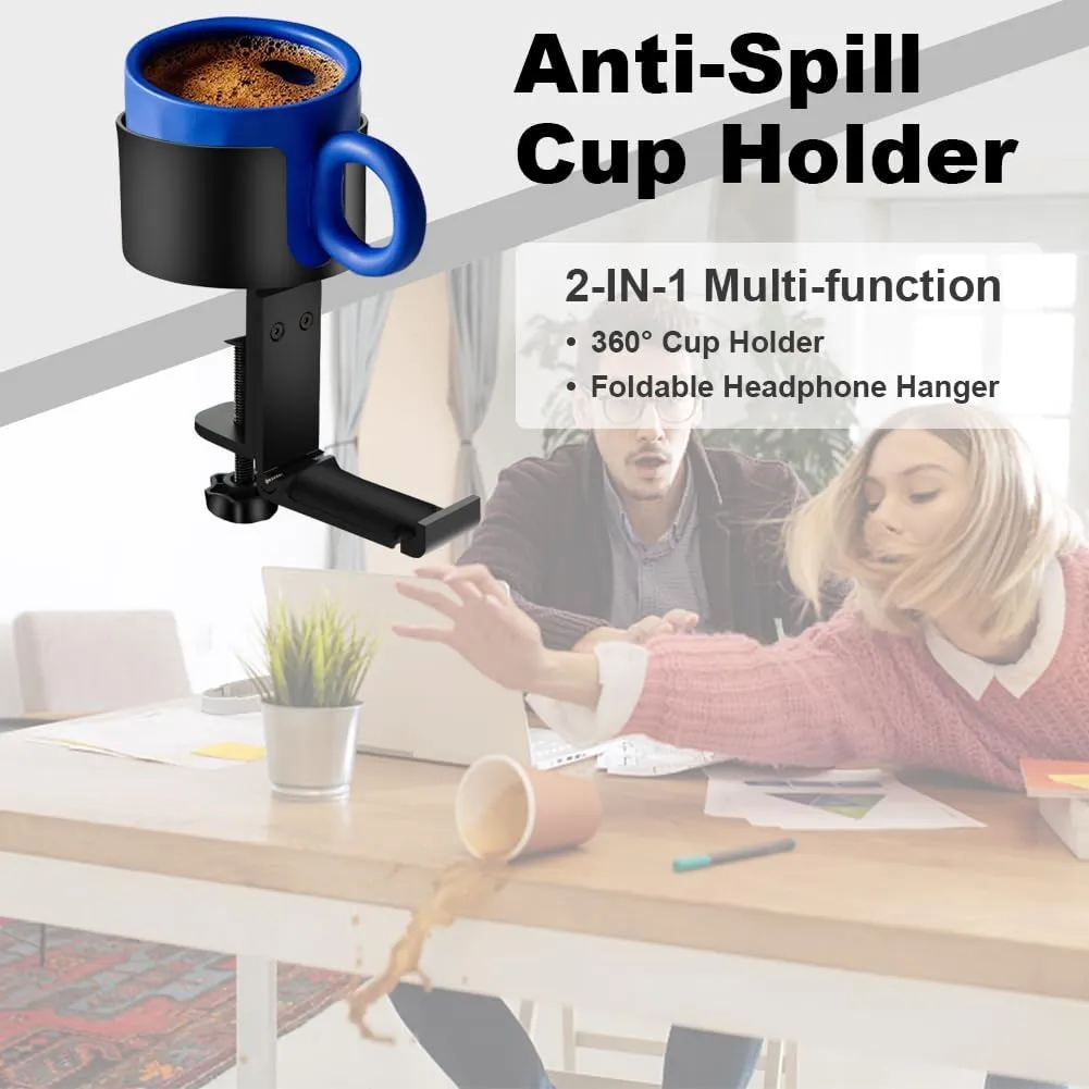 2 in 1 Table Cup Holder with Headphone Hanger