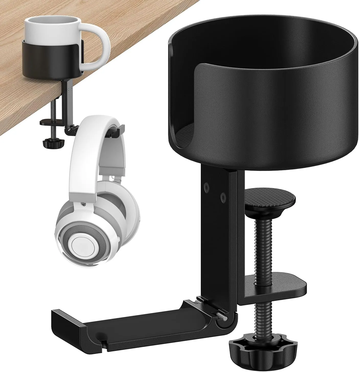 2 in 1 Table Cup Holder with Headphone Hanger