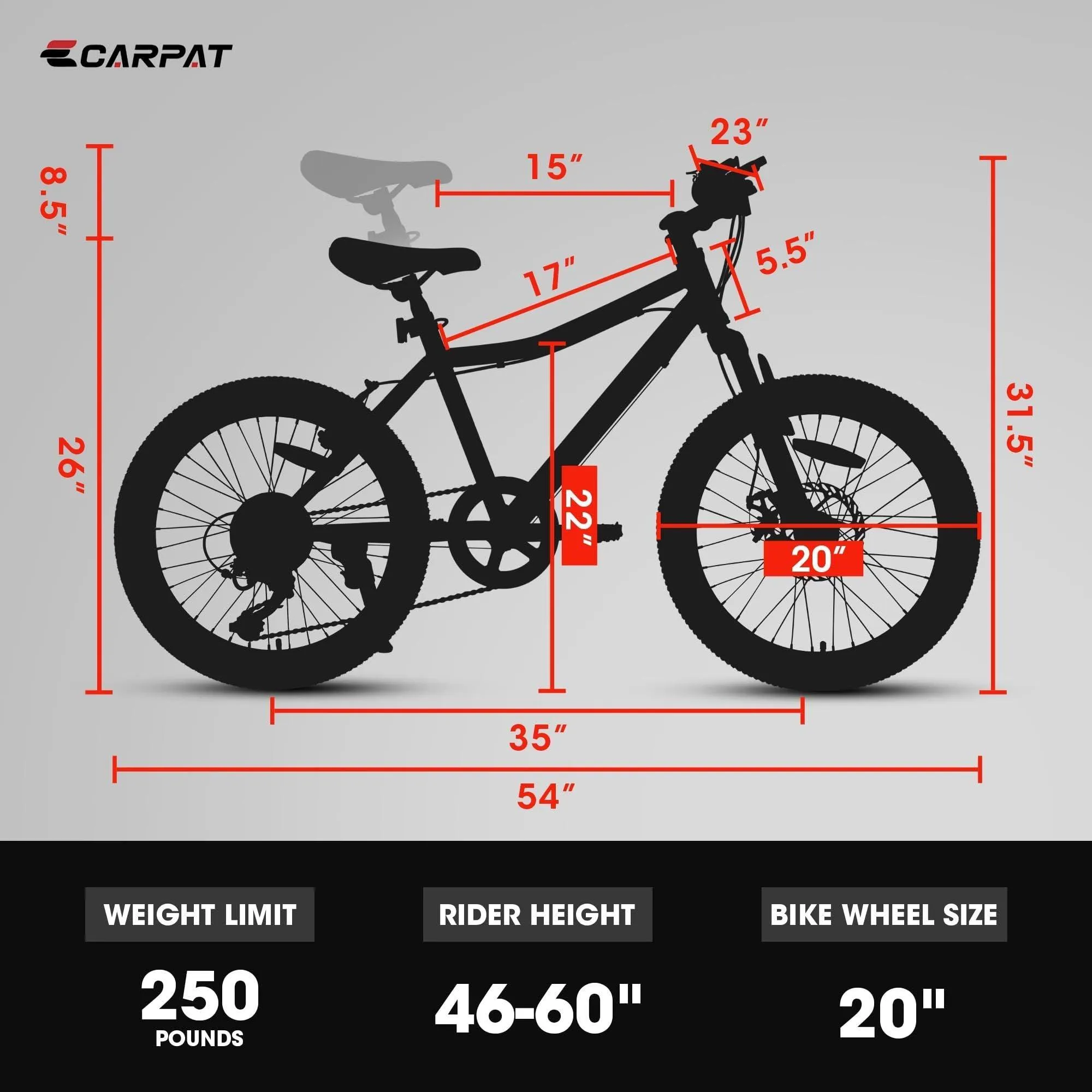 20" Kids Mountain Bike, 7-Speed, Front Suspension, Steel Frame, Ages 8-12