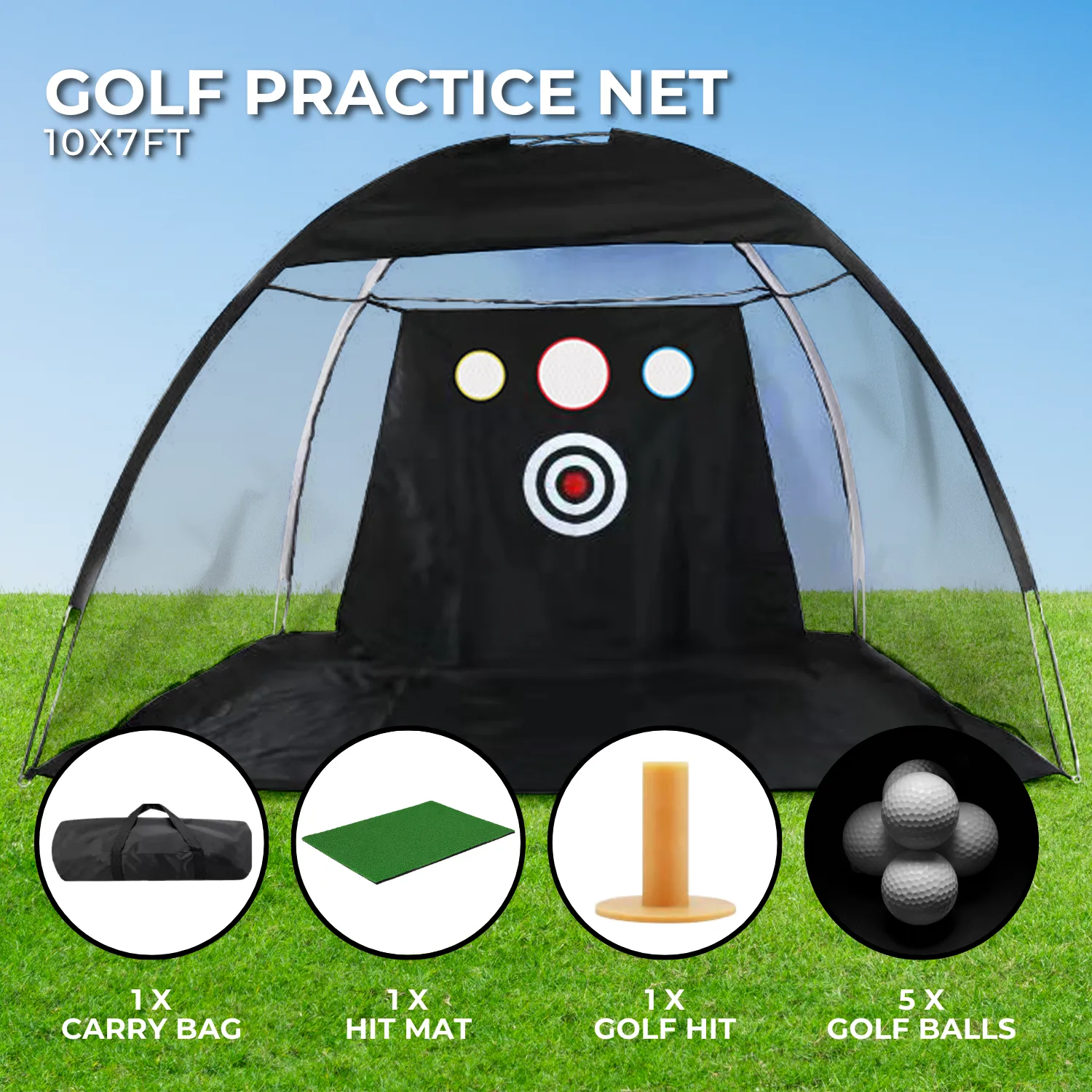 5-in-1 Golf Practice Net Set, Large Size, Durable - VERPEAK