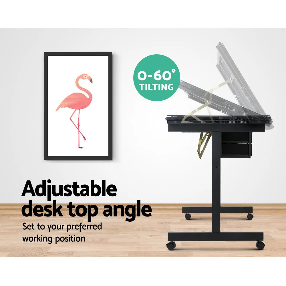 Adjustable Glass Drawing Desk with Storage Trays - Artiss