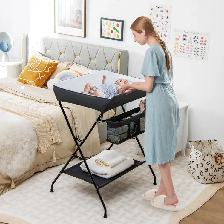 Baby Storage Foldable Diaper Changing Table - Gray