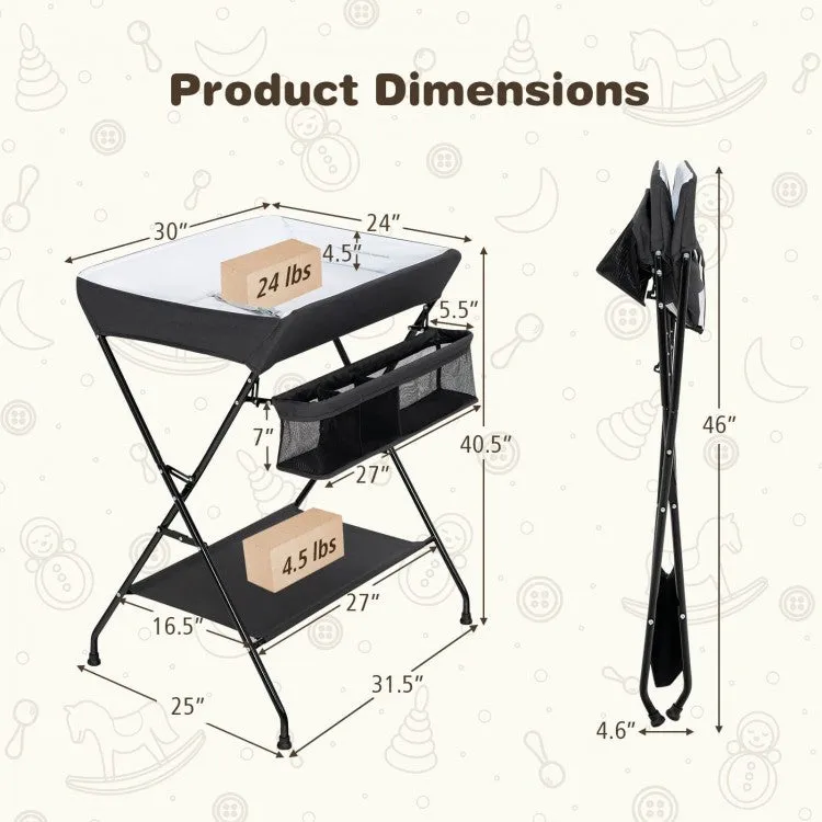 Baby Storage Foldable Diaper Changing Table - Gray
