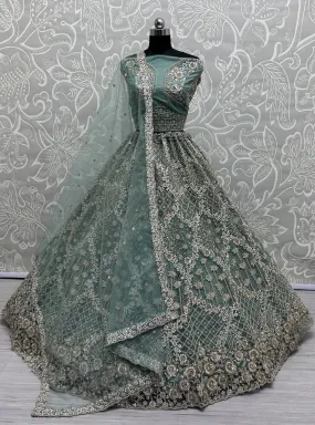 Cadet Heavy Soft Net Heavy Multi thread & Sequence work Wedding Bridal Lehenga Choli