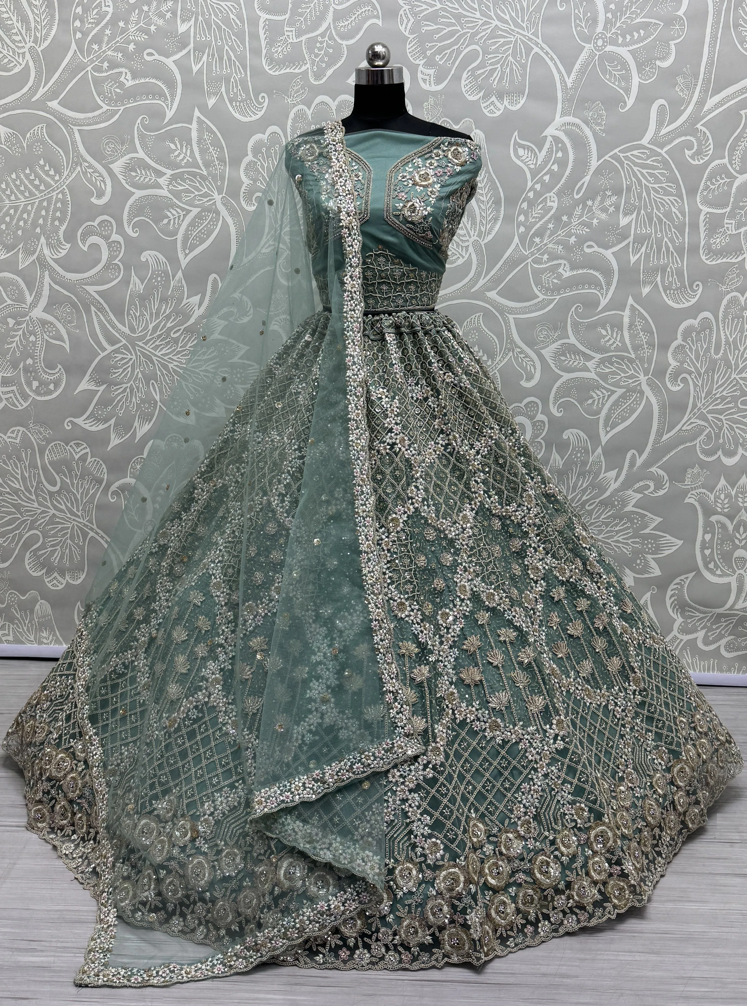 Cadet Heavy Soft Net Heavy Multi thread & Sequence work Wedding Bridal Lehenga Choli