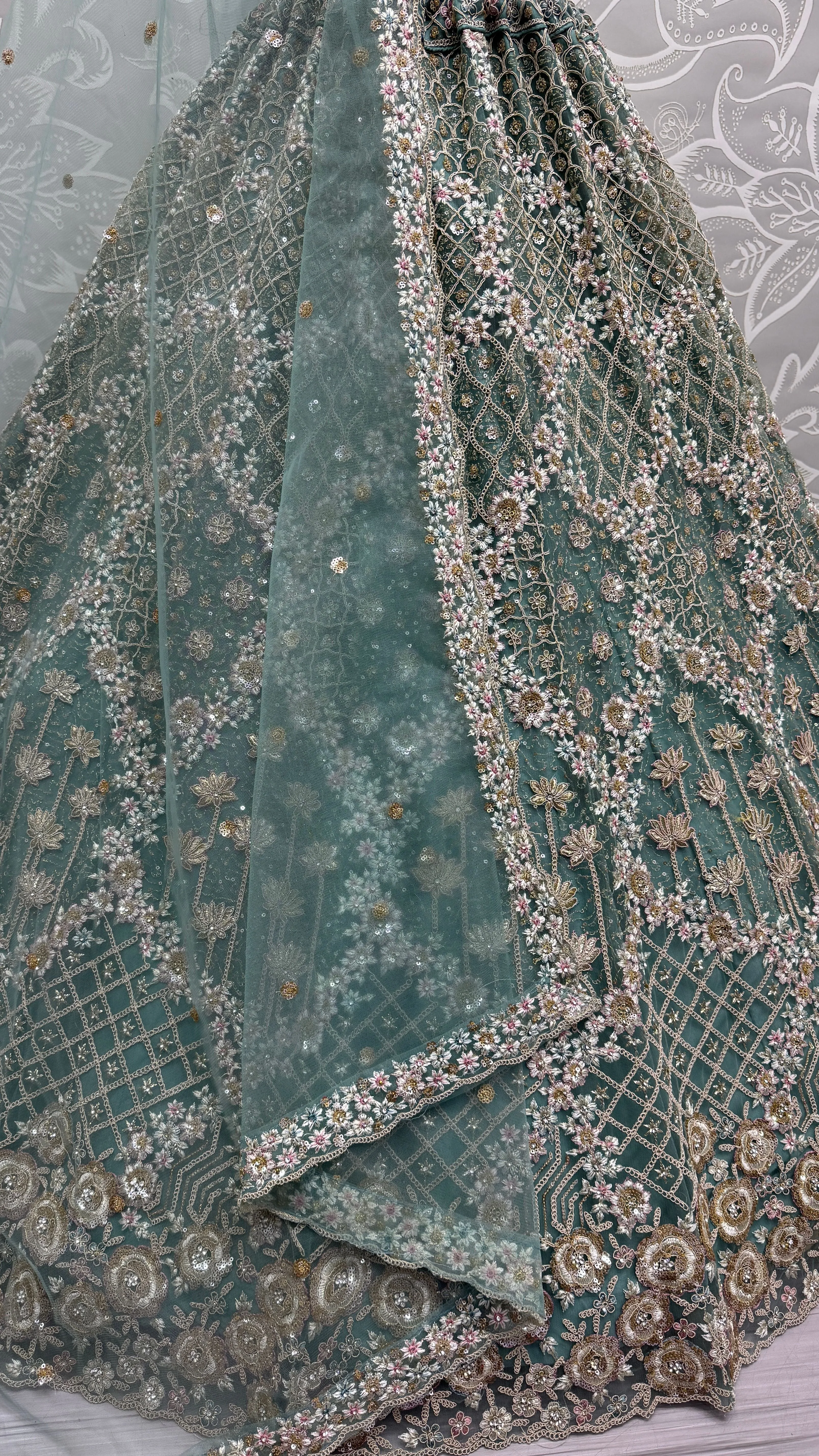 Cadet Heavy Soft Net Heavy Multi thread & Sequence work Wedding Bridal Lehenga Choli