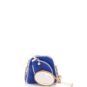 CC Tennis Racket Clutch with Chain Quilted Canvas and Leather Small