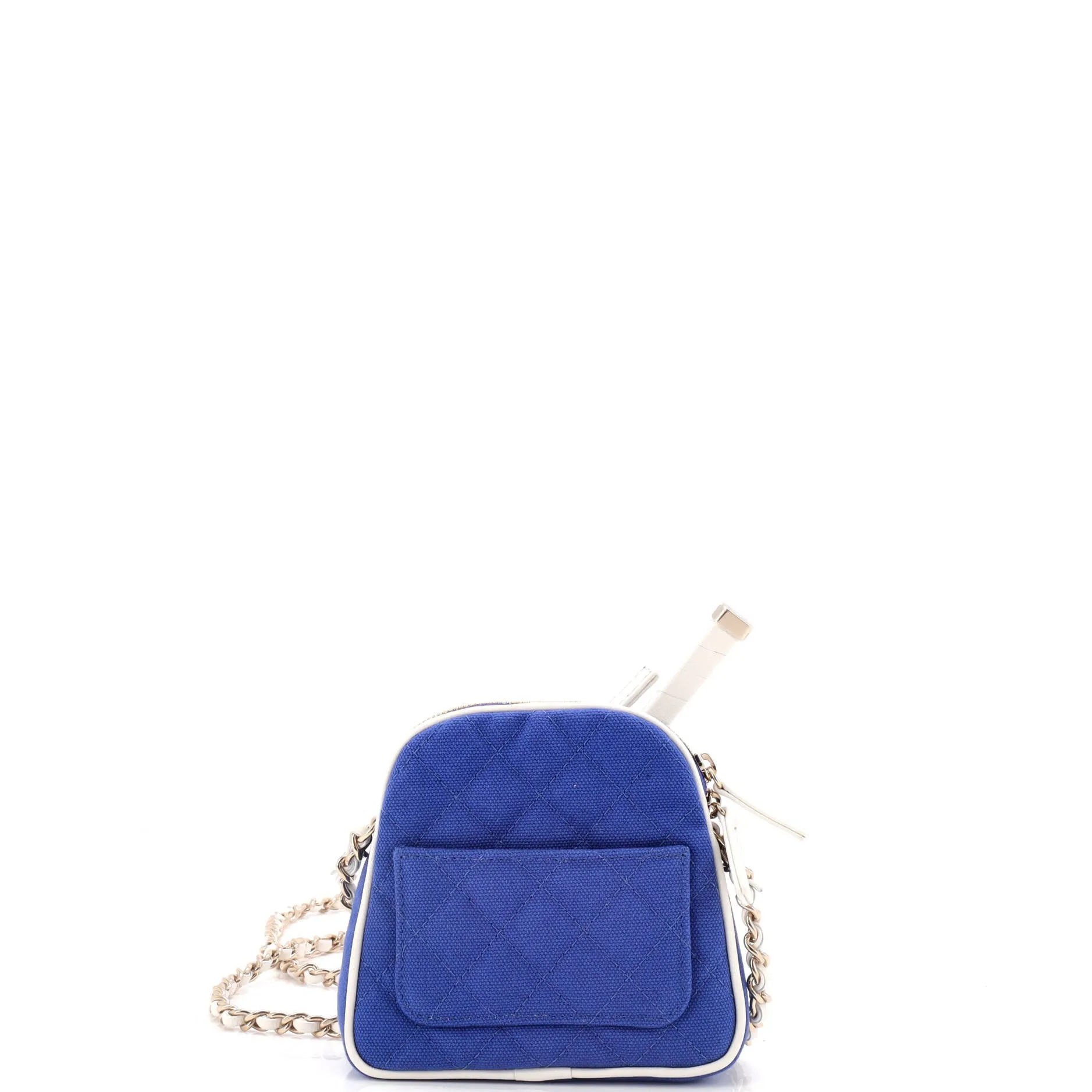 CC Tennis Racket Clutch with Chain Quilted Canvas and Leather Small