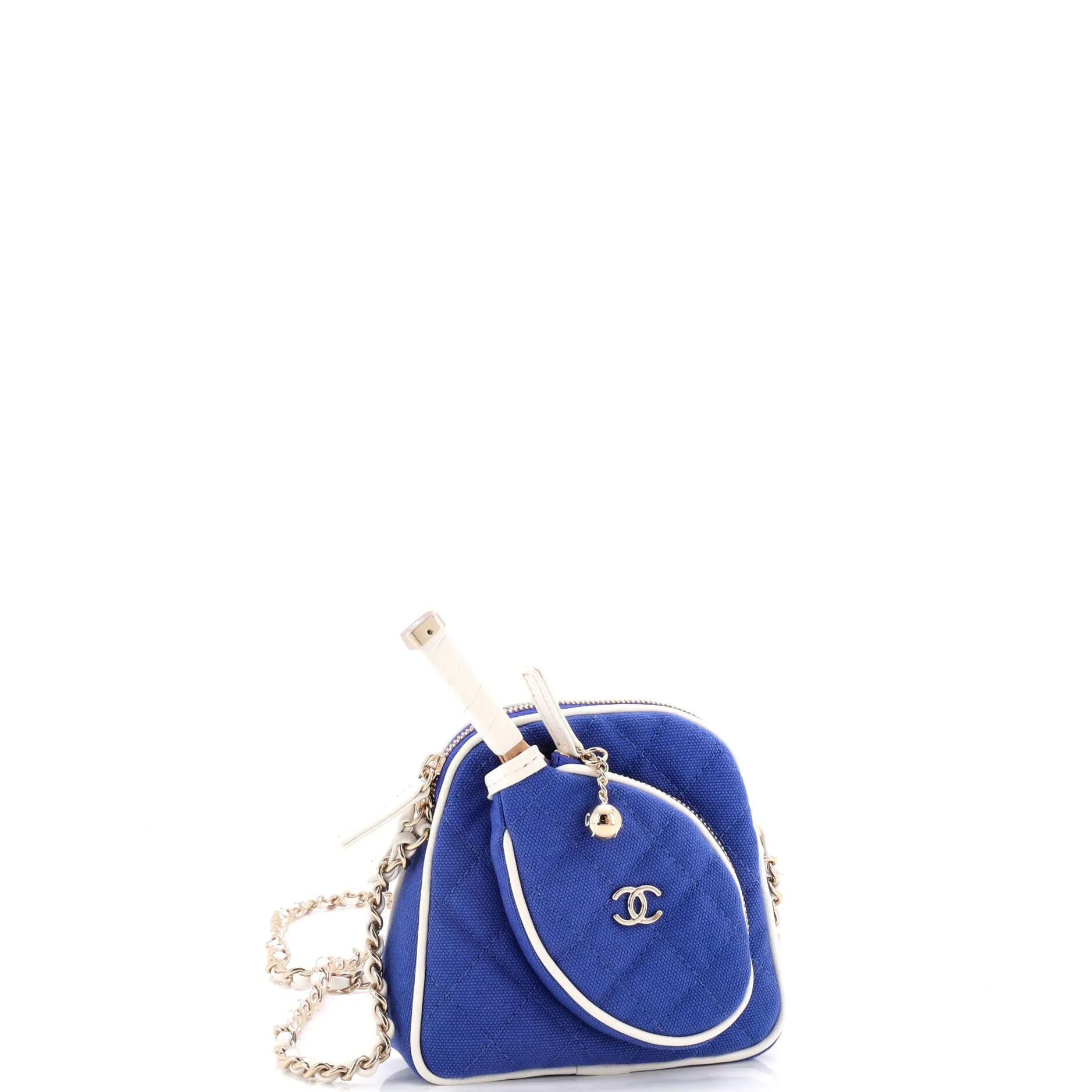 CC Tennis Racket Clutch with Chain Quilted Canvas and Leather Small