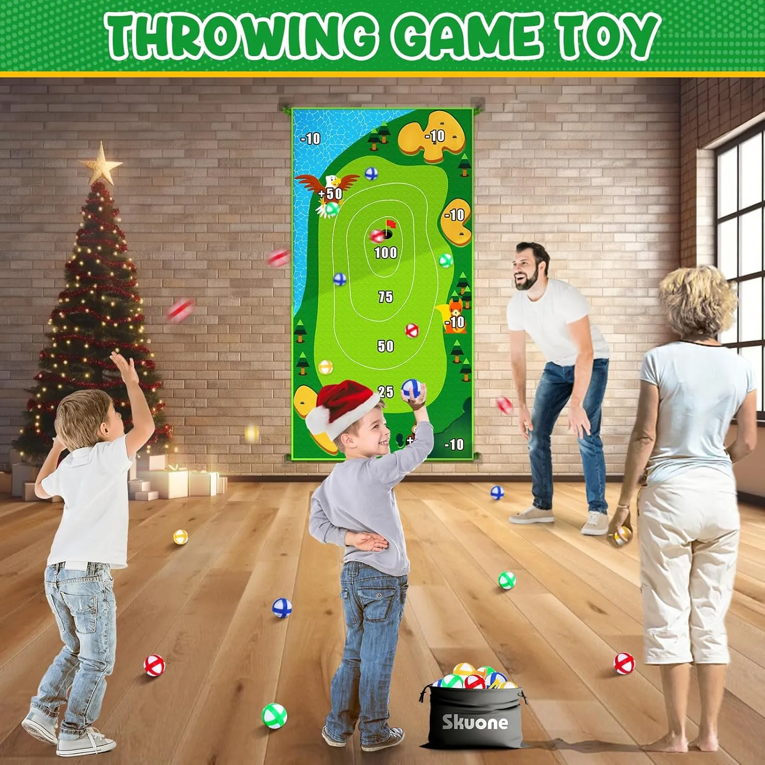 Chipping Golf Toy Game with 2 Clubs, Indoor Outdoor Games for Kids Adults and Family, Sticky Golf Chip Practice Set, Kids Outdoor Play Equipment, Golf Toys for 3 4 5 6 7 8 Year Old Boys Girls