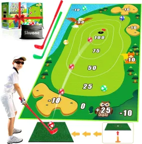 Chipping Golf Toy Game with 2 Clubs, Indoor Outdoor Games for Kids Adults and Family, Sticky Golf Chip Practice Set, Kids Outdoor Play Equipment, Golf Toys for 3 4 5 6 7 8 Year Old Boys Girls