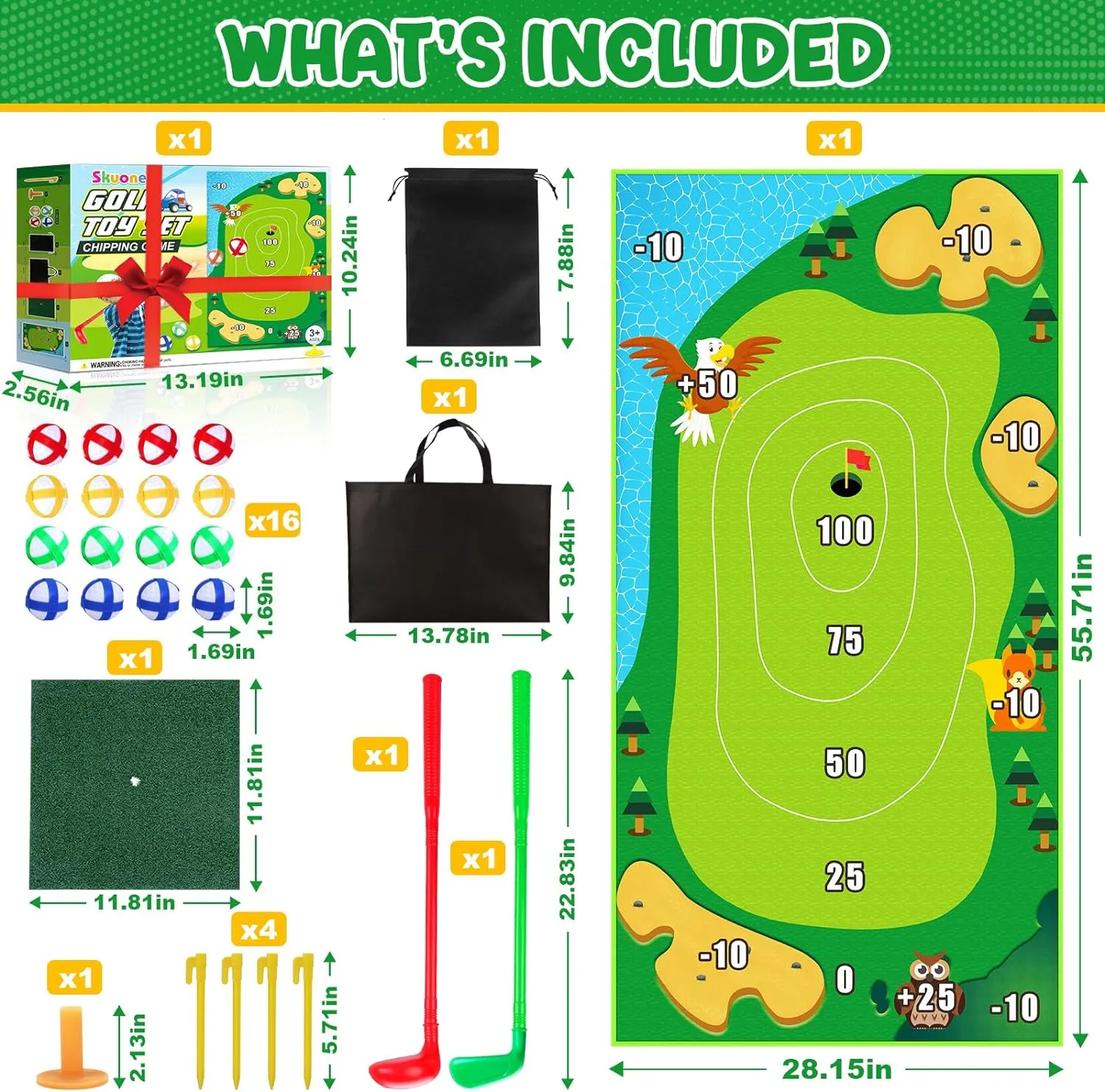 Chipping Golf Toy Game with 2 Clubs, Indoor Outdoor Games for Kids Adults and Family, Sticky Golf Chip Practice Set, Kids Outdoor Play Equipment, Golf Toys for 3 4 5 6 7 8 Year Old Boys Girls