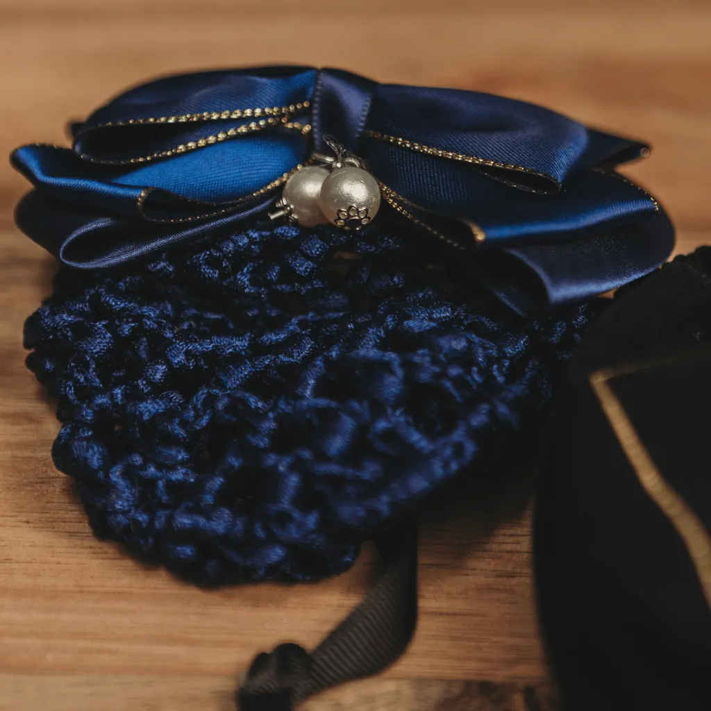 Classic Navy and Gold Bun Cover with Pearls