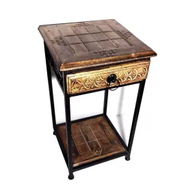 CLASSIC WOOD CARVER Wood and Iron Stool with Drawer for Living Room and Bed Room/Bar Stool/Wooden Stool/Coffee Table/End Table - Corner Stool Solid Wood Side Table with Drawer Solid Wood Side Table
