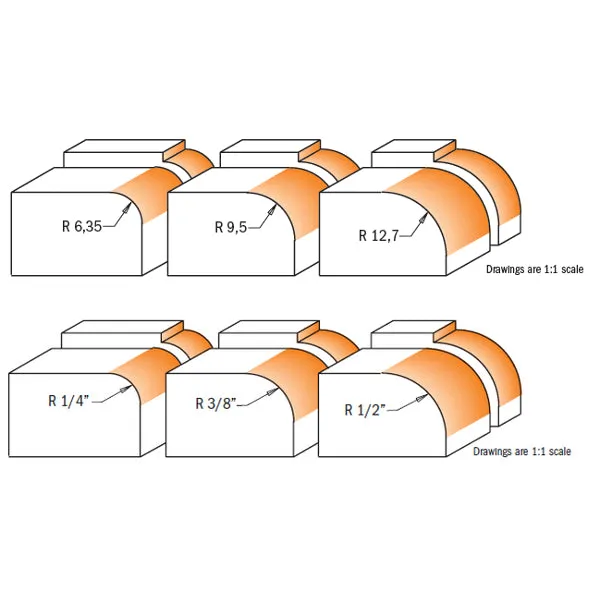 CMT 3 Piece Roundover Router Bit Sets Carbide Tipped