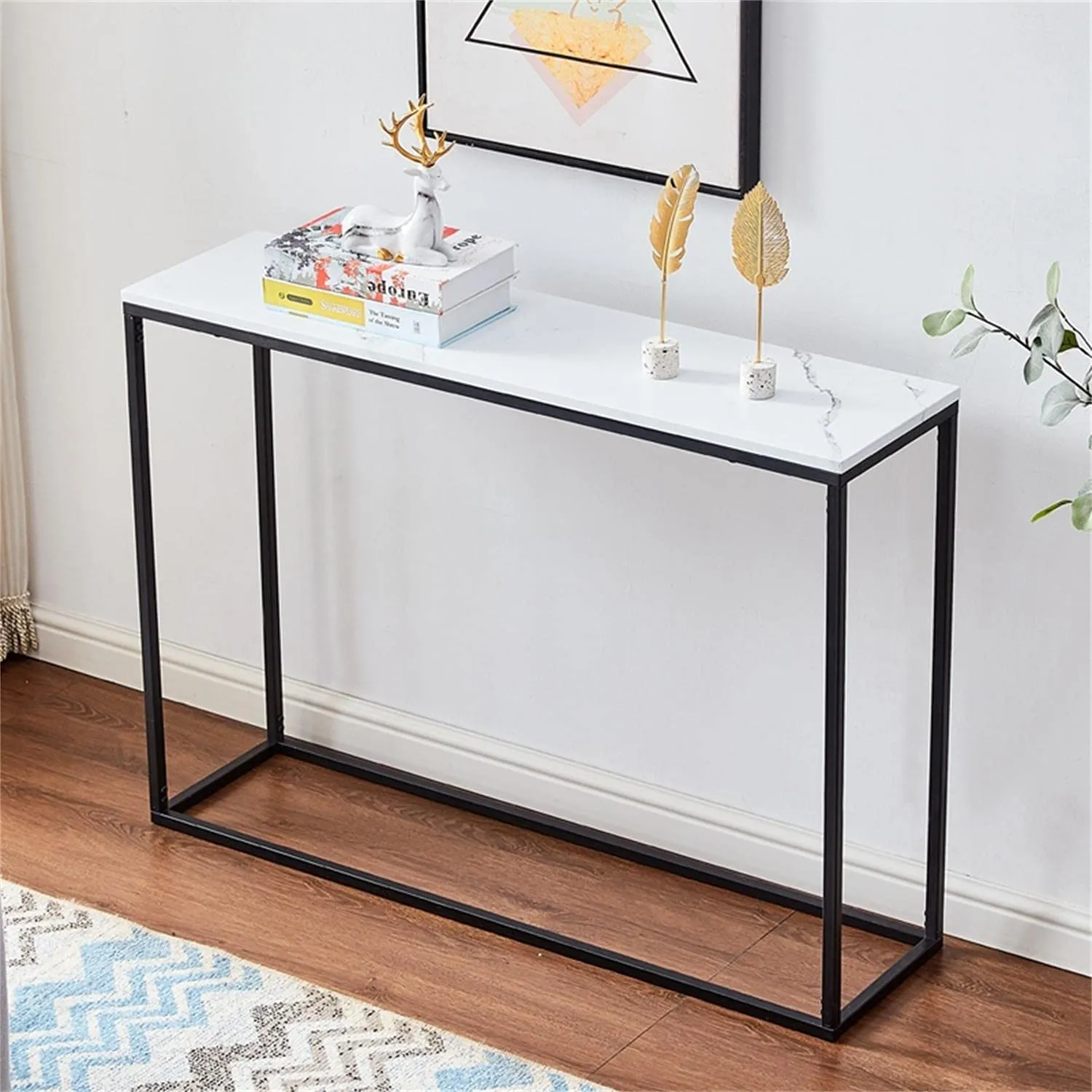 Cplxroc Bhavya Art&Craft Cplxroc 42"Faux Marble Console Table,Entryway Table,Entrance Sofa Table,Mdf Entry Table,Accent Coffee Table With Metal Frame,Couch Table Living Room,Hall Furniture