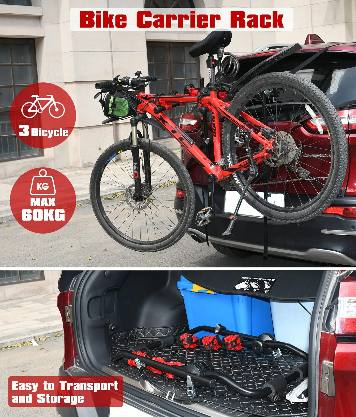 Durable 3-Bike Car Rear Carrier Rack for SUV Sedan Hatchback