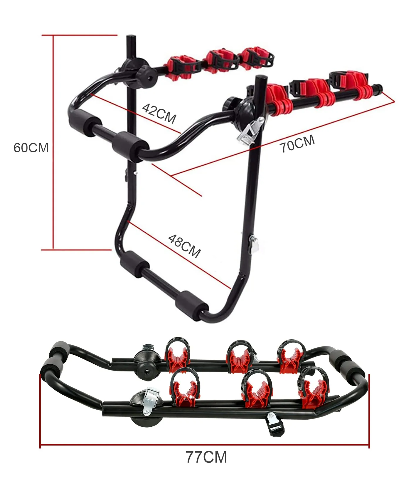 Durable 3-Bike Car Rear Carrier Rack for SUV Sedan Hatchback