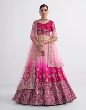 Elegant Shaded Pink Net Blouse & Lehenga with Silk Inner and Net Dupatta