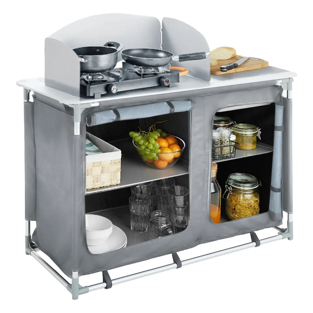 Folding Camping Table Portable Kitchen Storage Cabinet with 2/4 Compartments