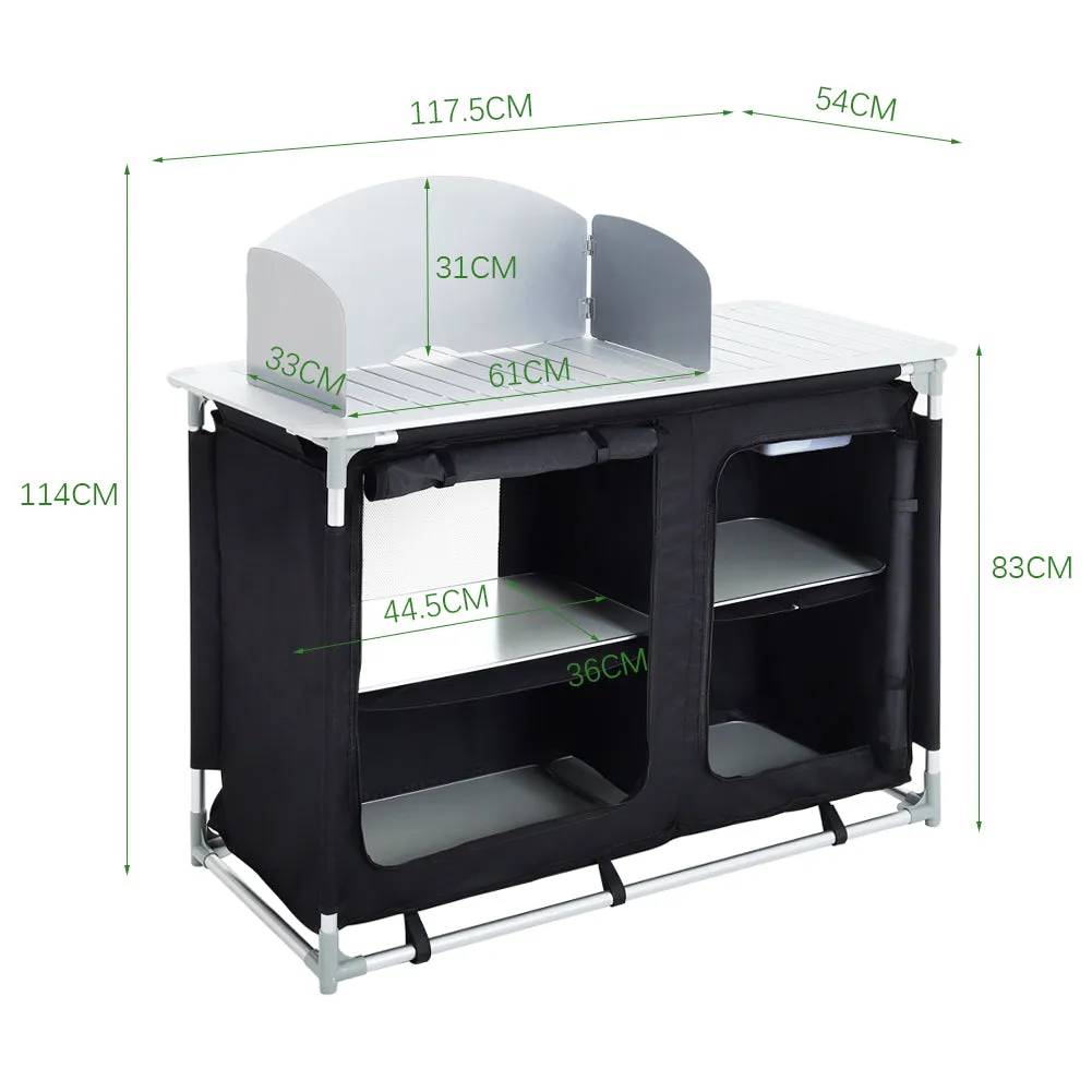 Folding Camping Table Portable Kitchen Storage Cabinet with 2/4 Compartments