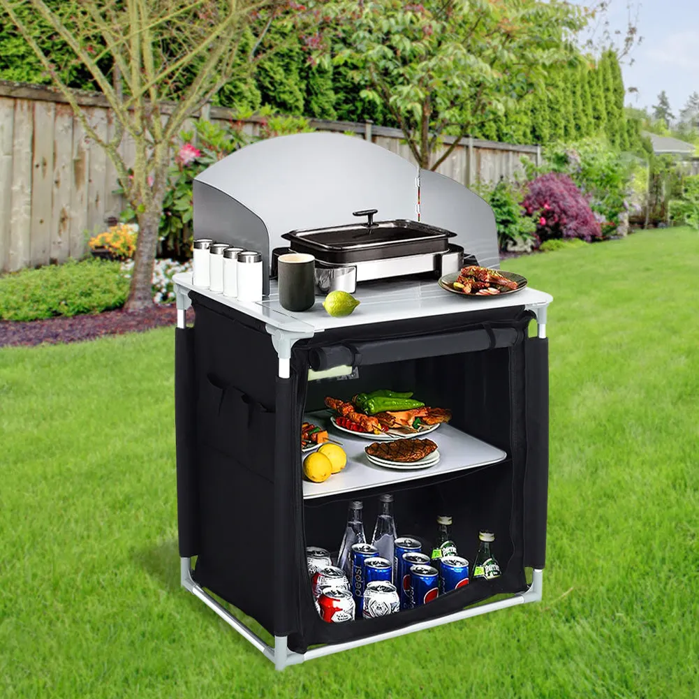 Folding Camping Table Portable Kitchen Storage Cabinet with 2/4 Compartments