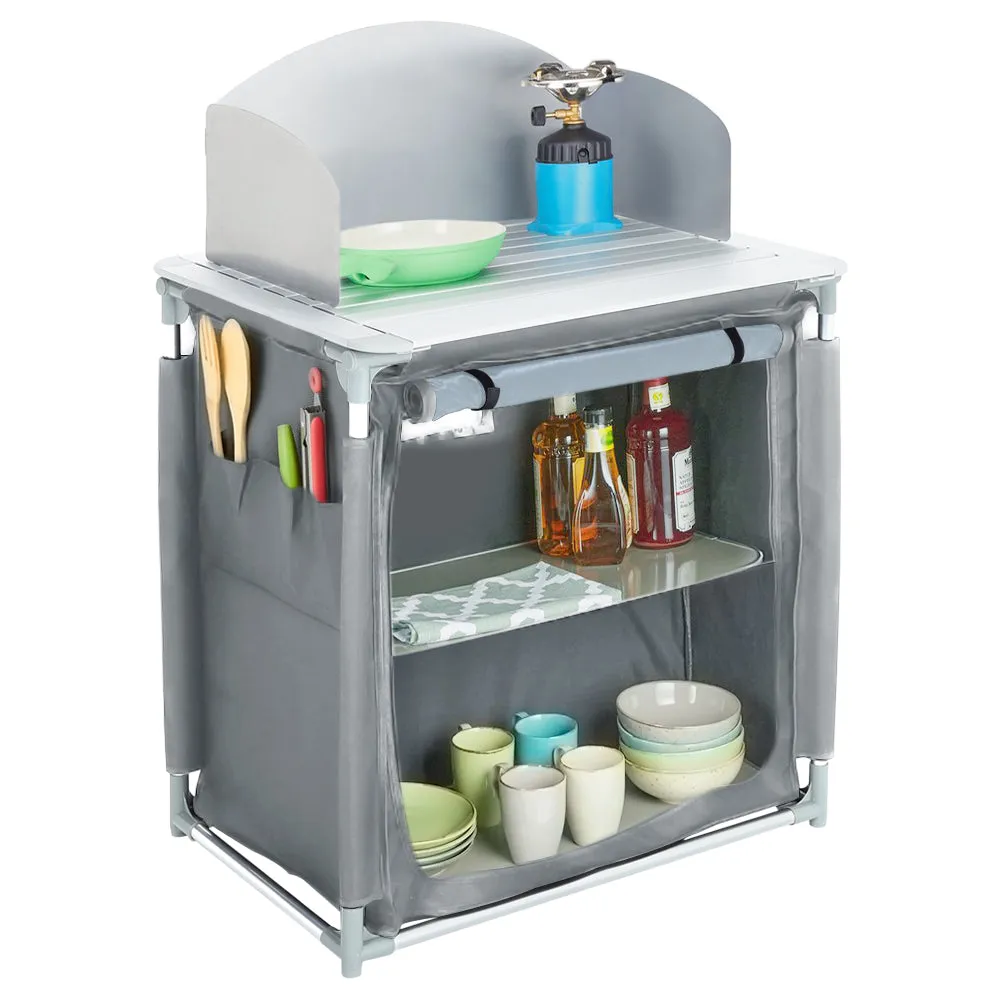 Folding Camping Table Portable Kitchen Storage Cabinet with 2/4 Compartments