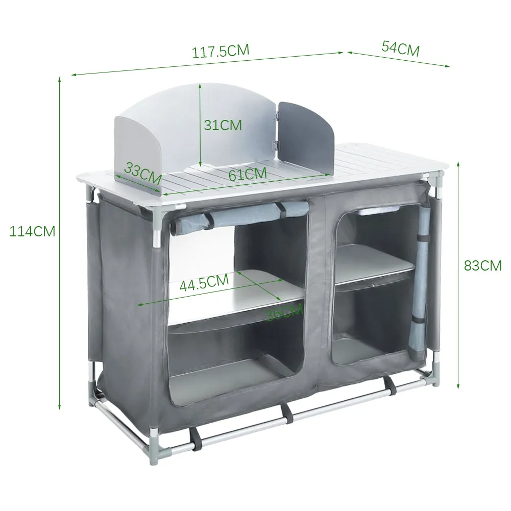 Folding Camping Table Portable Kitchen Storage Cabinet with 2/4 Compartments
