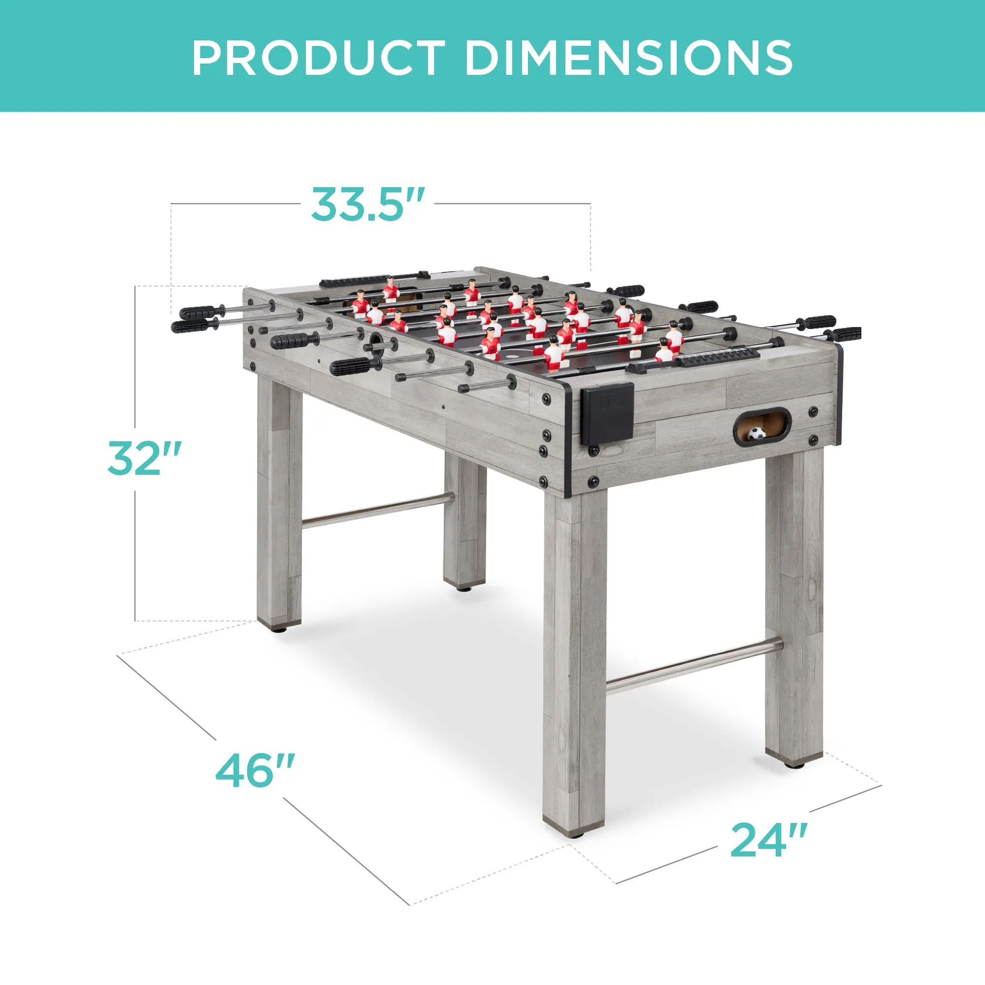 Foosball Game Table, Arcade Table Soccer w/ 2 Cup Holders, 2 Balls - 48in