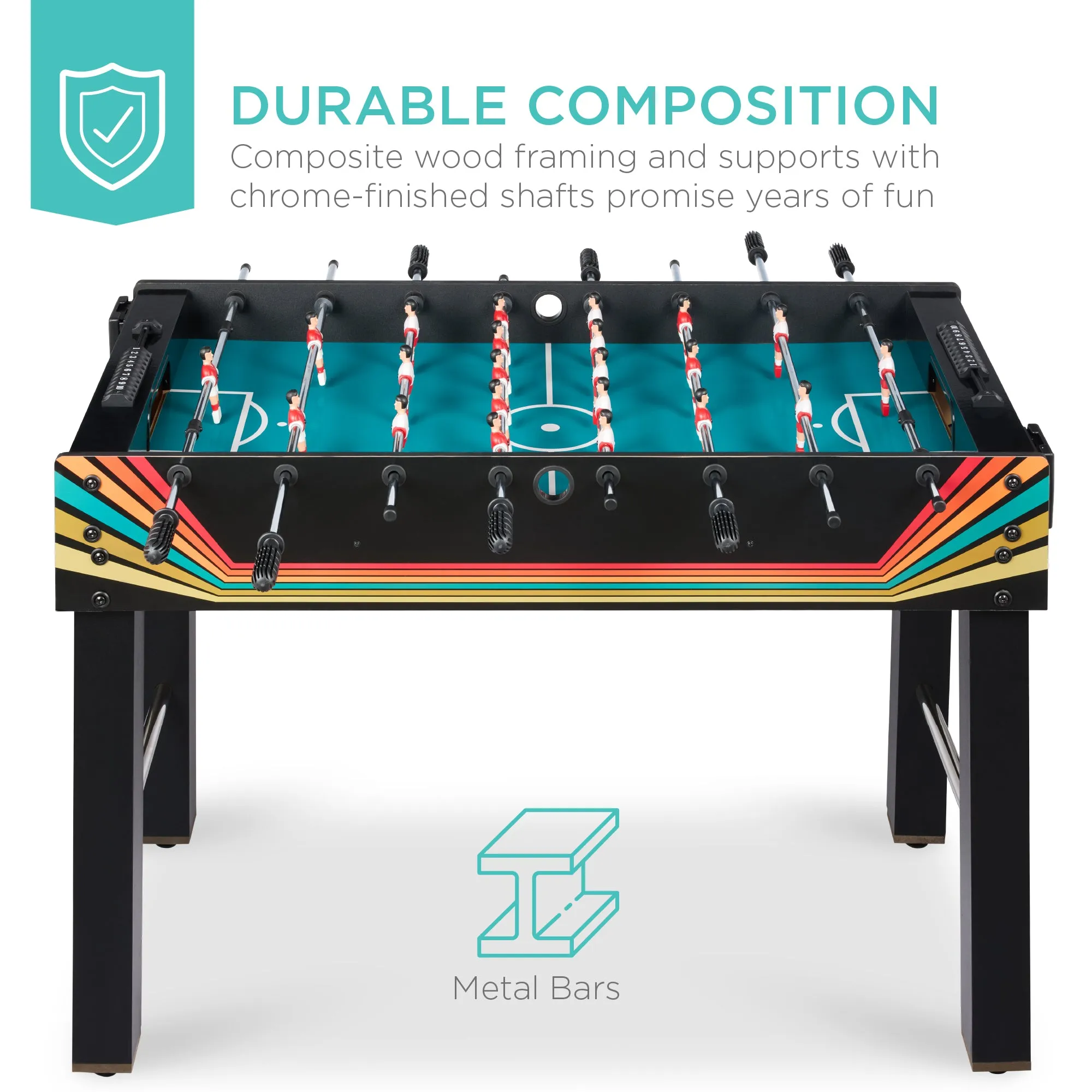 Foosball Game Table, Arcade Table Soccer w/ 2 Cup Holders, 2 Balls - 48in