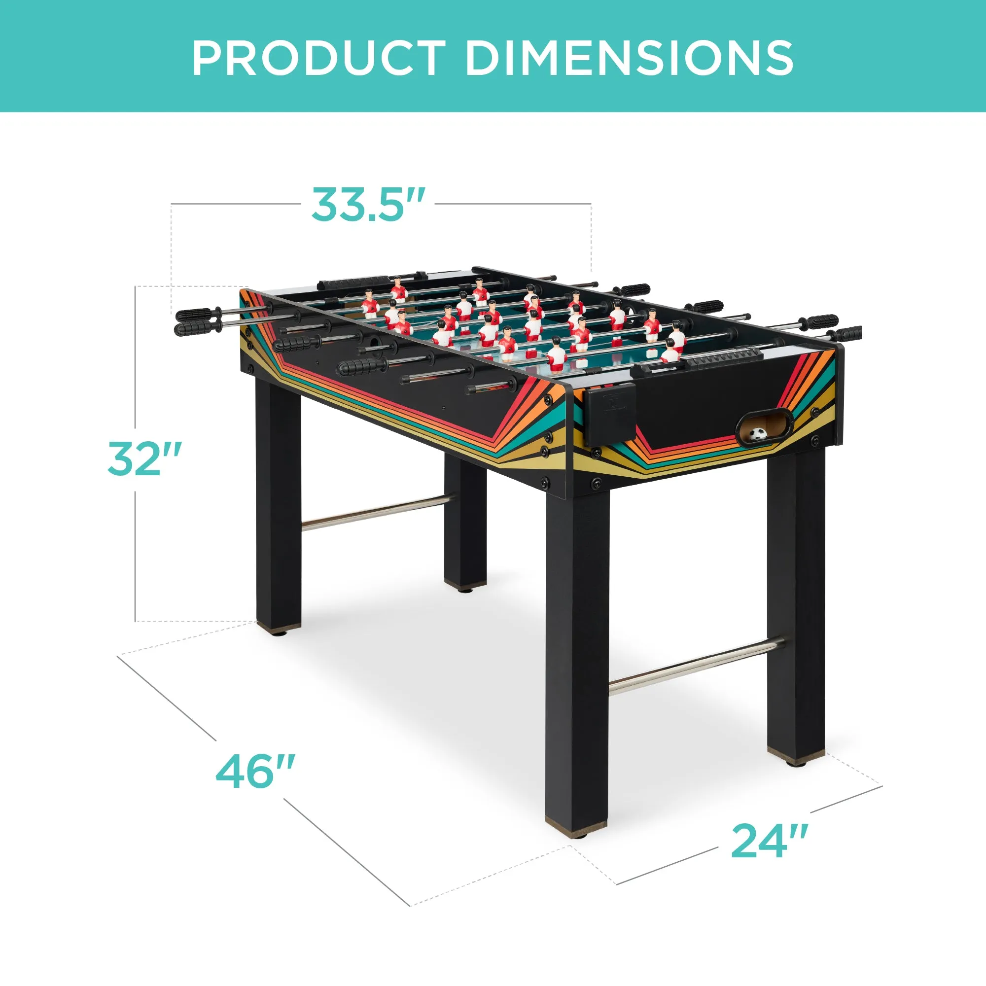 Foosball Game Table, Arcade Table Soccer w/ 2 Cup Holders, 2 Balls - 48in