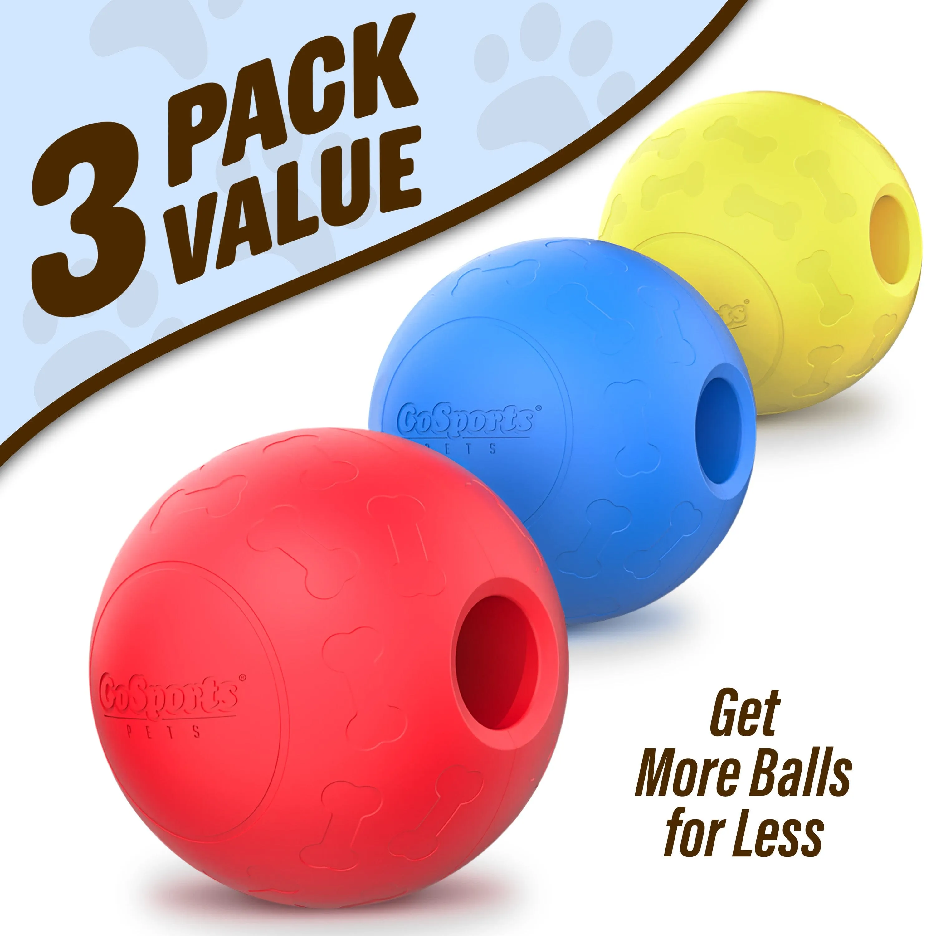 GoSports Pets Solid Rubber Dog Balls - Heavy Duty for Aggressive Chewers - 3 Pack, 2.5 Inch