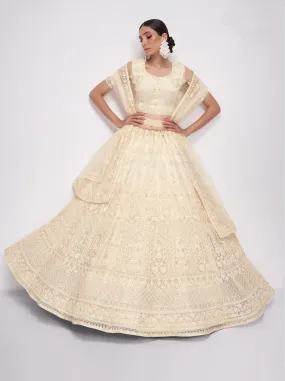 Graceful Off-White Net Lehenga with Cording, Thread & Sequins Embroidery and Stone Embellishments