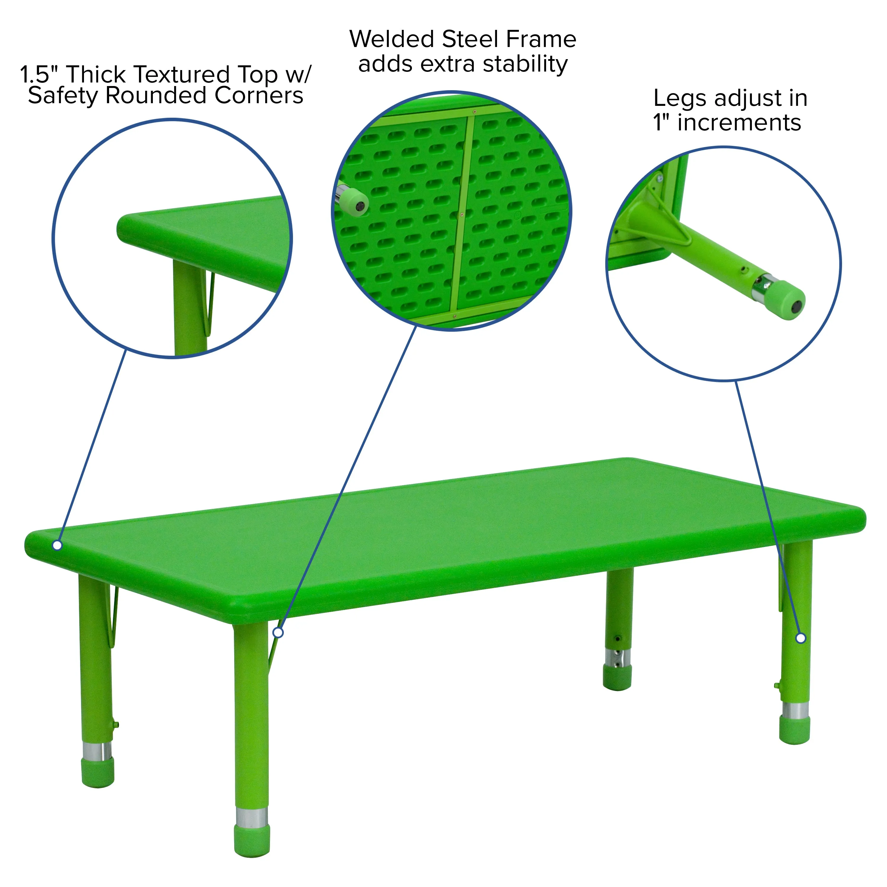 Green Preschool Activity Table YU-YCX-001-2-RECT-TBL-GREEN-GG