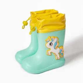 Green Unicorn 160Cartoon Unicorn Dinosaur Children Rain Boots Lace Up Eva Soft Boys Girls Rain Shoes Light Waterproof Non Slip Kids Rainboots