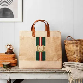 Horseshoe Market Tote - Natural Jute - Green
