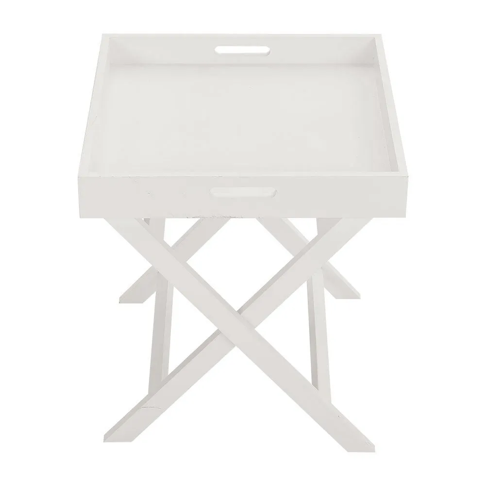 Living Room End Table White Foldable X-Shape Side Table