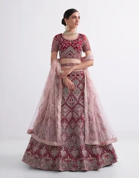 Maroon Net Lehenga Choli with Heavy Stone Work Embellishment