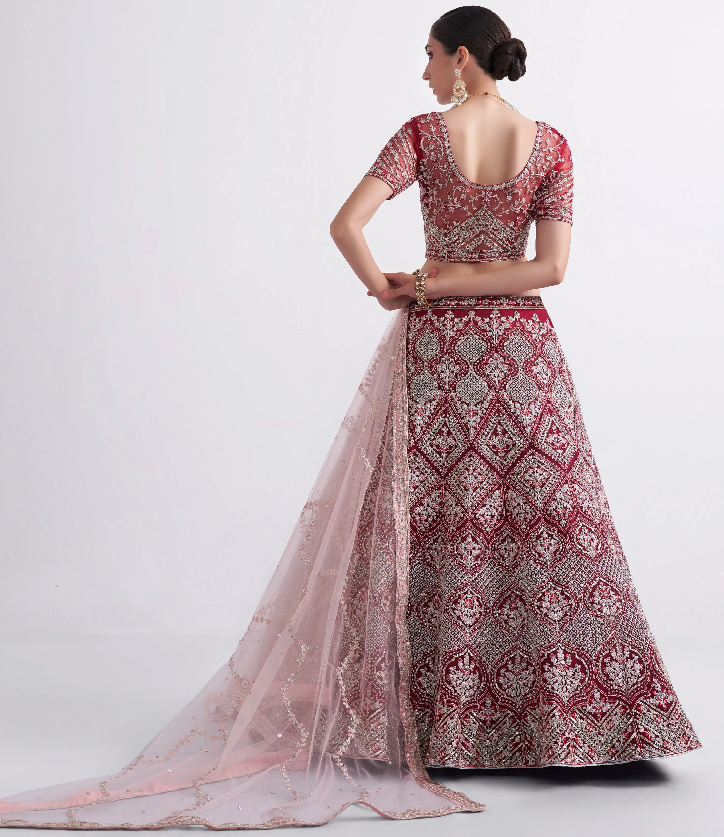 Maroon Net Lehenga Choli with Heavy Stone Work Embellishment