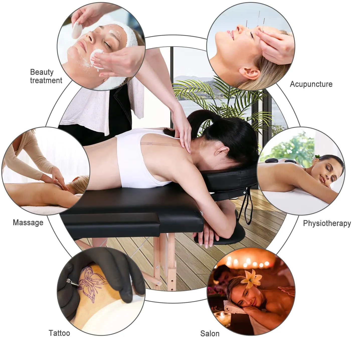 Massage Table Massage Bed Lash Bed Professional 84" Portable Facial Bed SPA Bed Treatment Table 3 Fold Height Adjustable with Carrying Bag(Black)