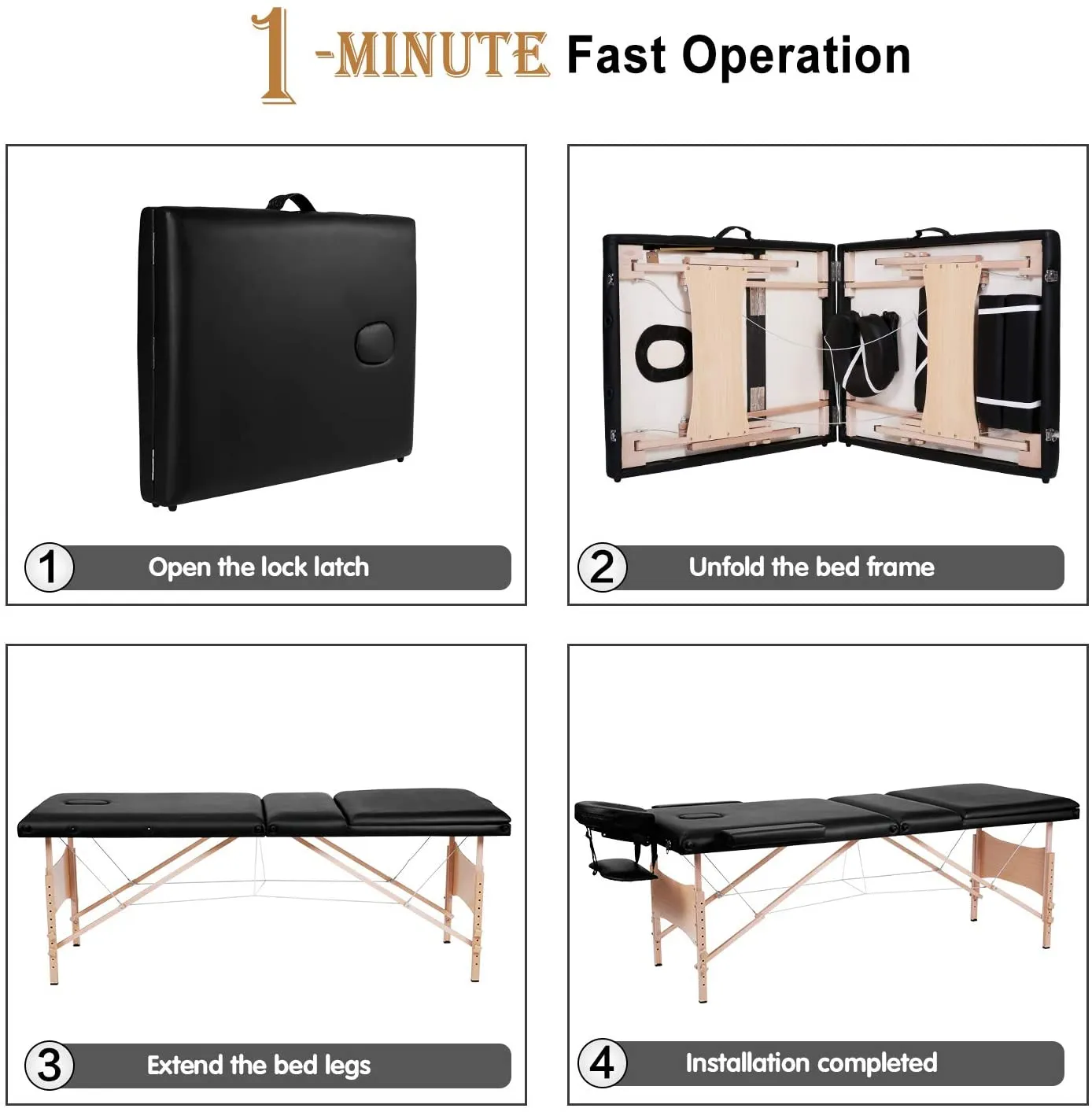 Massage Table Massage Bed Lash Bed Professional 84" Portable Facial Bed SPA Bed Treatment Table 3 Fold Height Adjustable with Carrying Bag(Black)