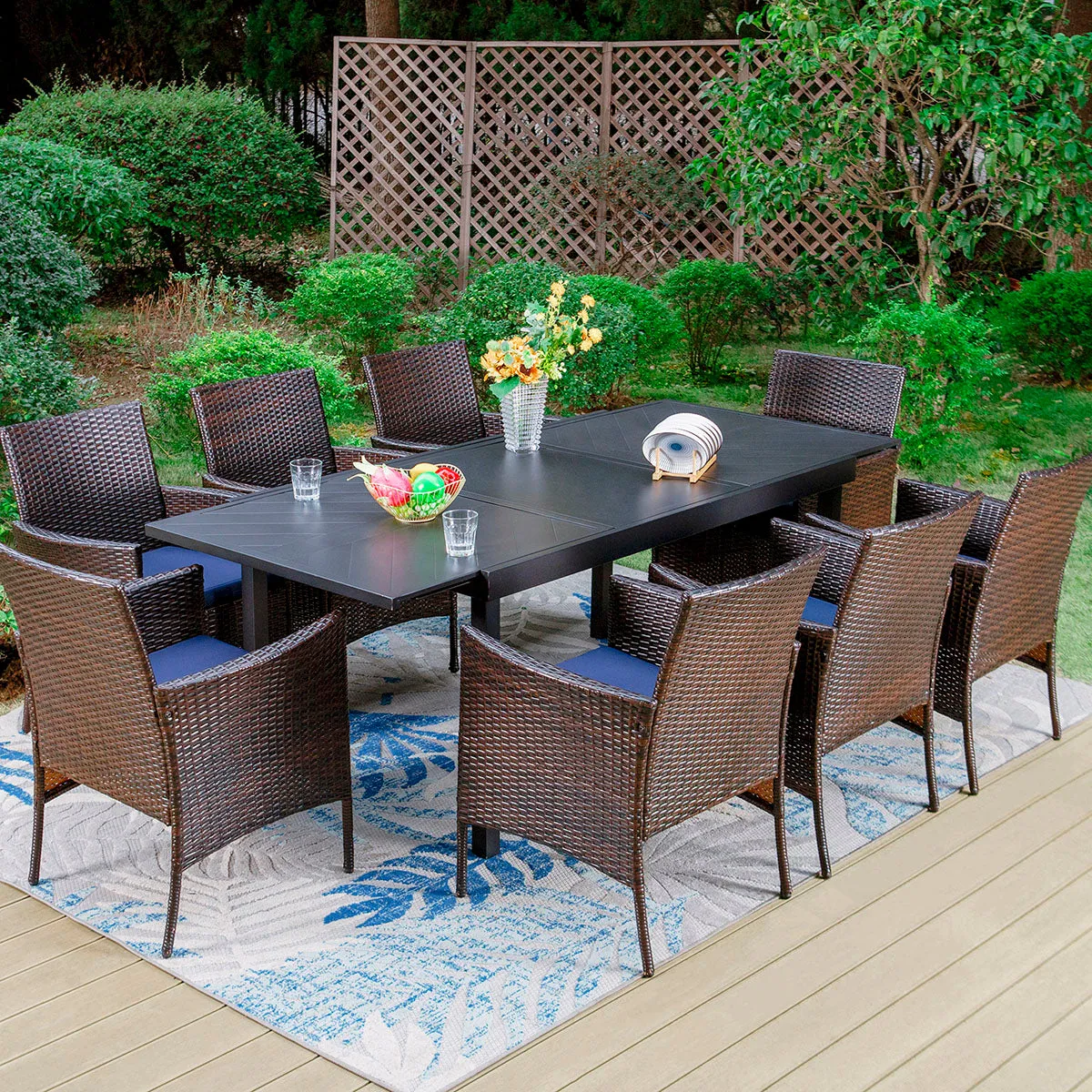 Phi Villa 7-Piece/9-Piece Patio Dining Set Adjustable Table and Rattan Cushioned Chairs