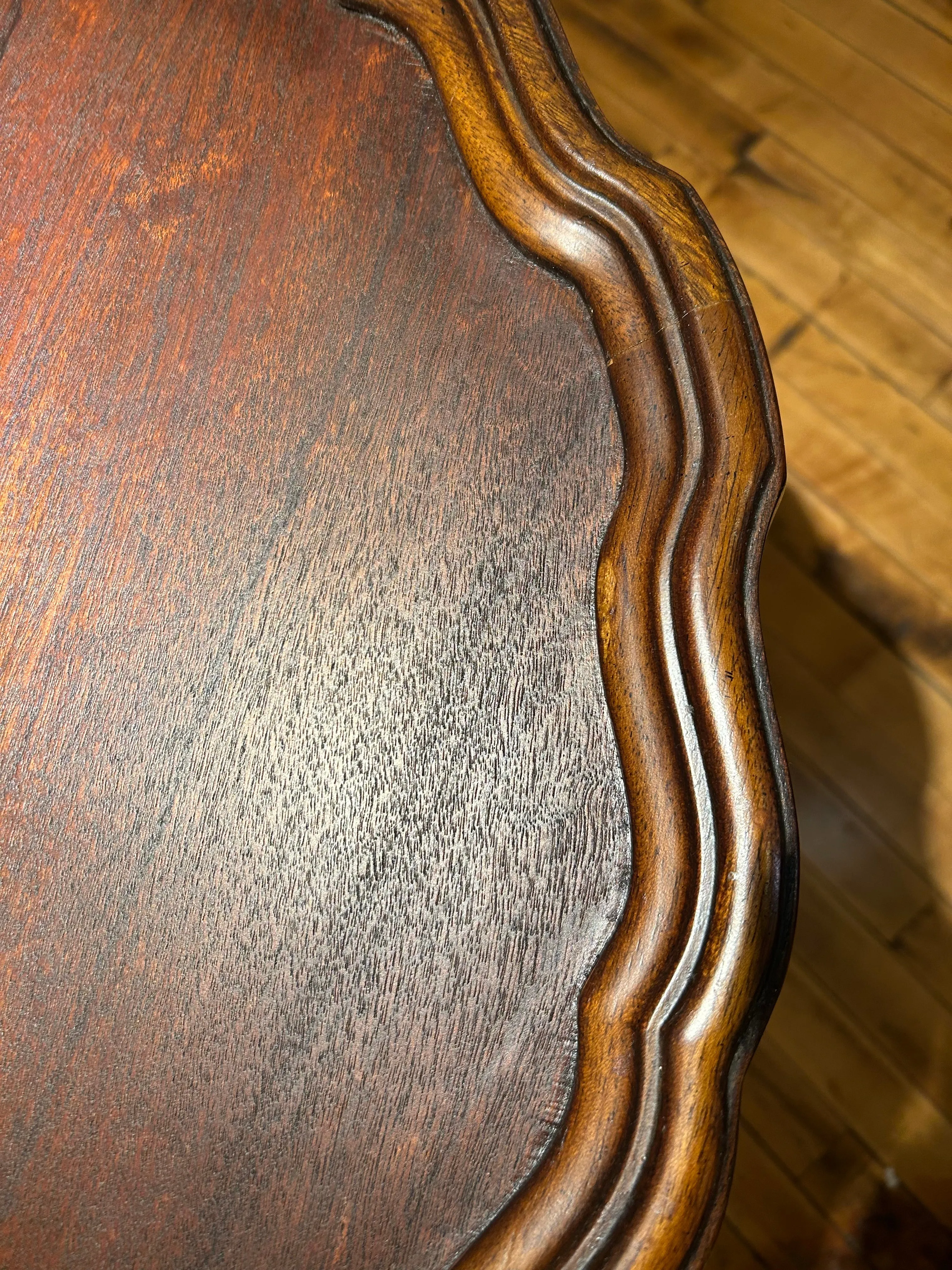 Pie Crust Pedestal Three Leg Table, Cherry