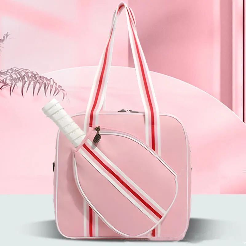 Stripe Pickleball Paddle Bag Shoulder Tote Bag with Crossbody Strap