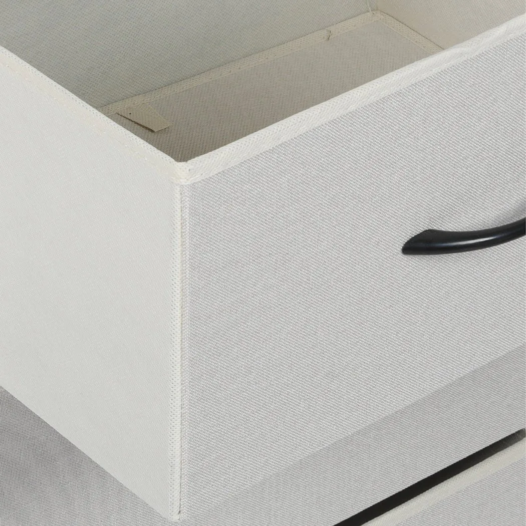 Stylish Bedside Table with 3 Removable Beige Fabric Drawers